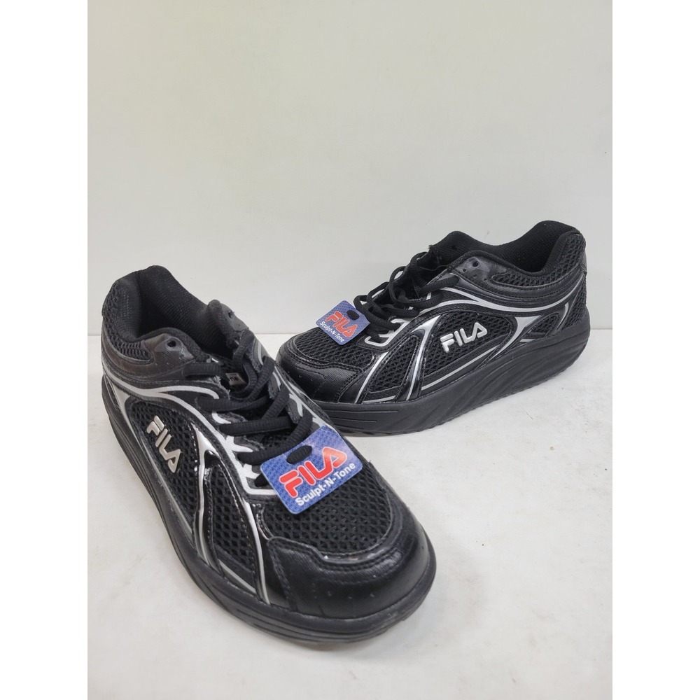 FILA Sculpt-N-Tone Women's 9.5 Black Silver Toning Walking Sneakers NWT